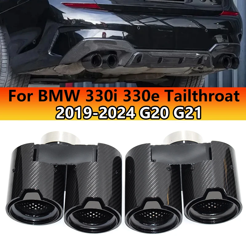 For 2019+ BMW 3 Series G20 G21 330i 320D 330e exhaust pipe upgrade with four carbon fiber black muffler exhaust nozzle tailheads