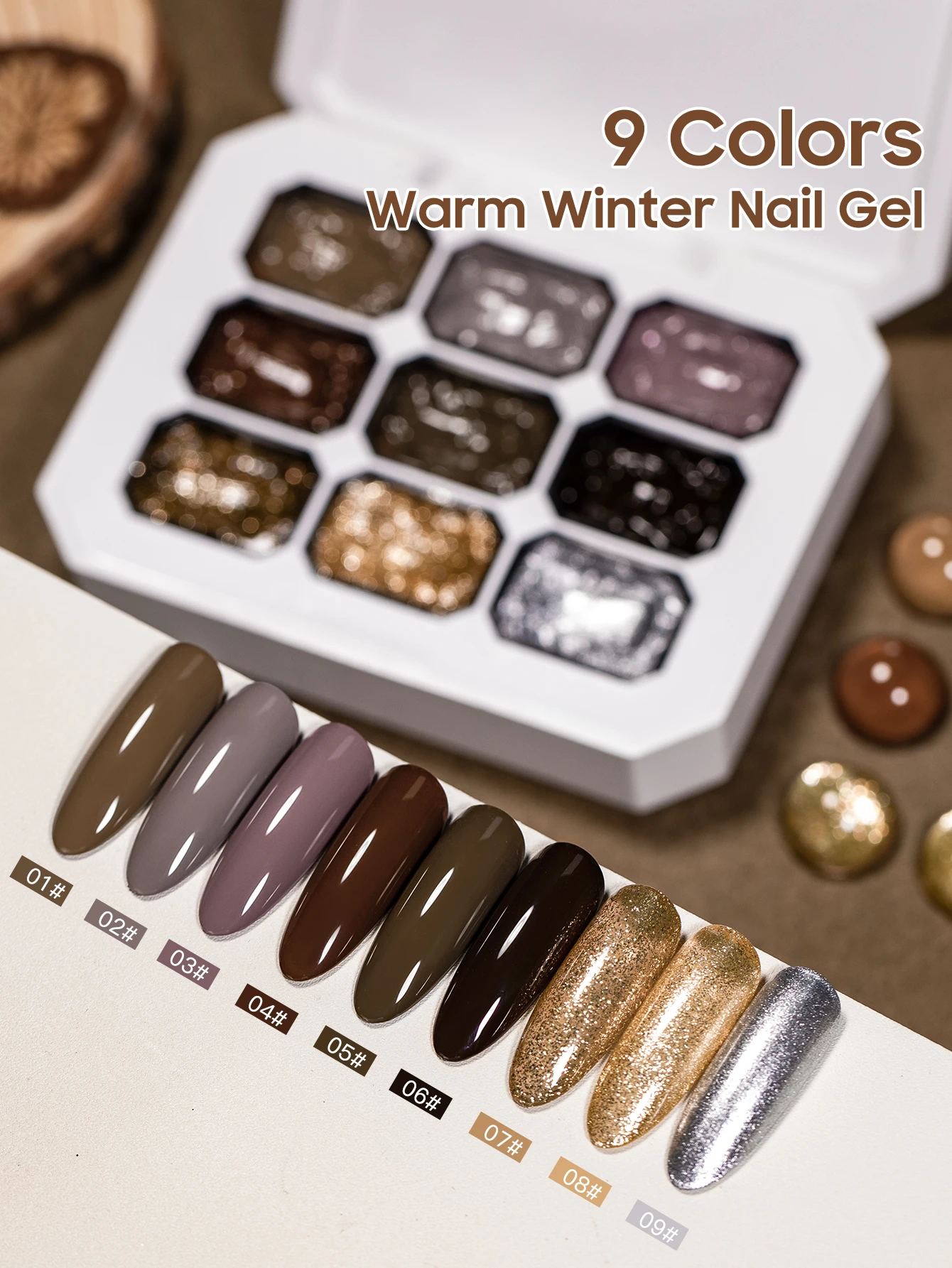 MTSSII เจลทาเล็บแบบแข็ง 9 ช่อง สีโมคค่ามูส เจลกลิตเตอร์วิบวับ 9 สี ทาเล็บไล่สี