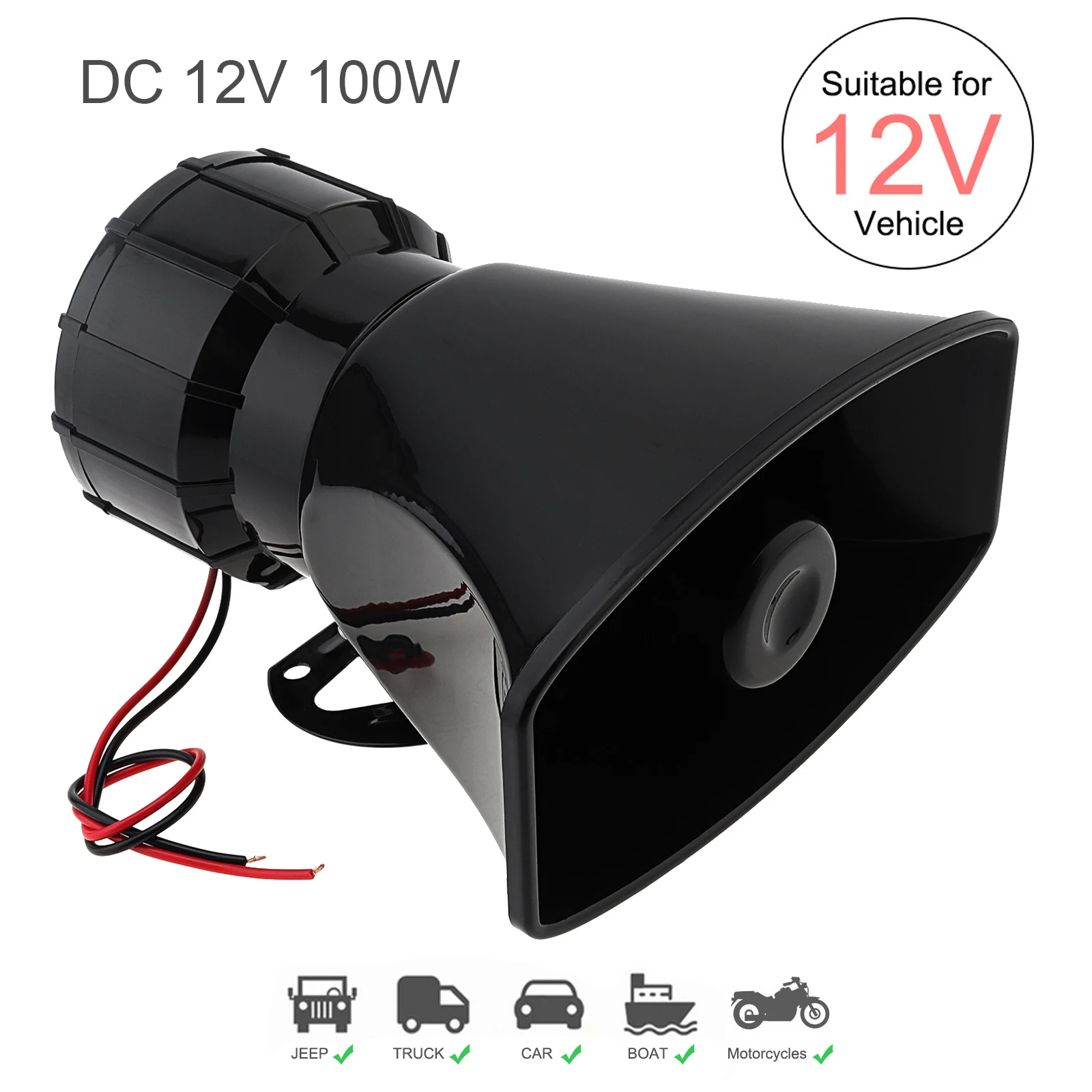 

DC 12V 100W Wired Alarm Siren Horn for Car / Motorcycle / Home Security System, Universal Single Tone Electronic Alarm Siren