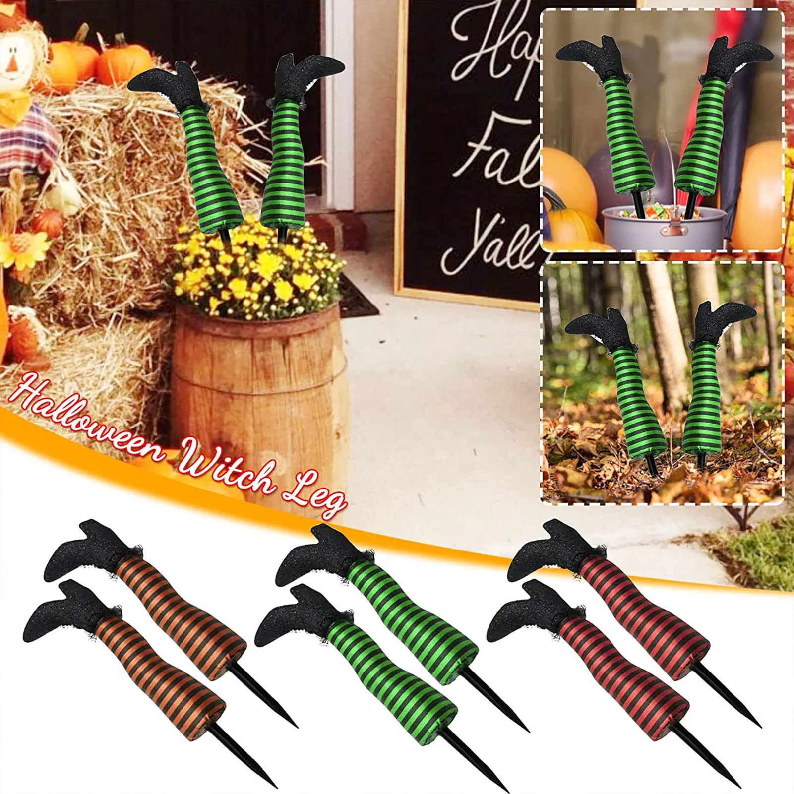 Halloween Striped Witch Legs with High Heels Halloween Yard Stakes Lawn Ghost Festival Scene Props Witch Thigh Garden Decoration