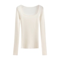 Marino Wool Square Neck Sweater Light Weight Seamless Knitted T Shirt