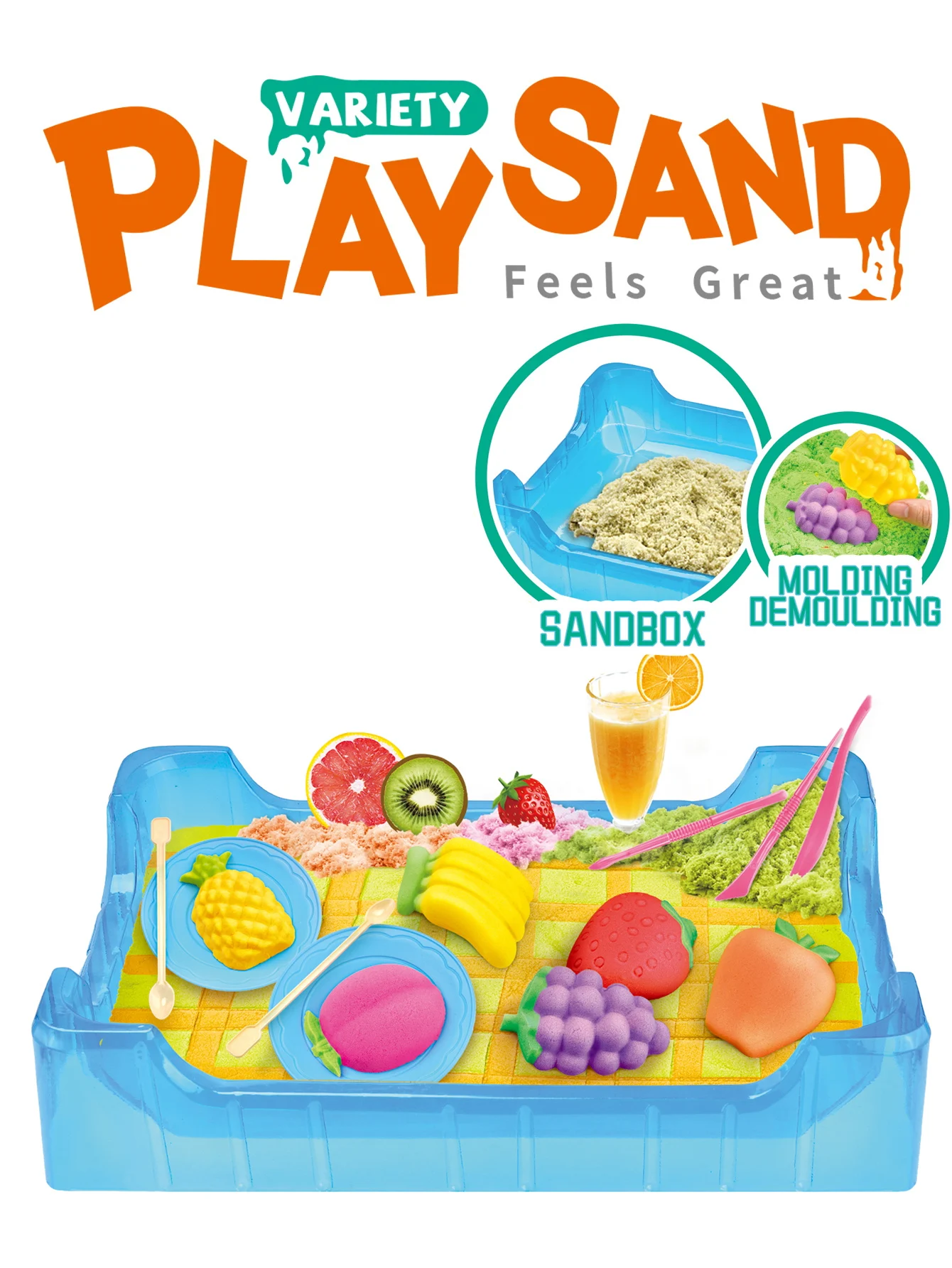 Moldable Play Sand Kit, Colorful Beach Sand, Magic Sand Art Kit with Sandbox Storage 300-500g for Choice Sensory Toys for Kids