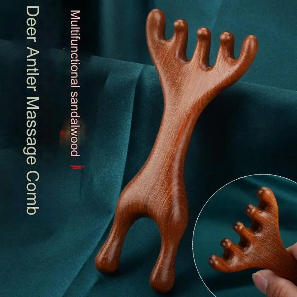 1Pc/2Pcs Double Headed Body Meridian Massage Comb Deer Antlers Wide Tooth Wood Therapy Massage Comb Anti-static Tool Sandalwood