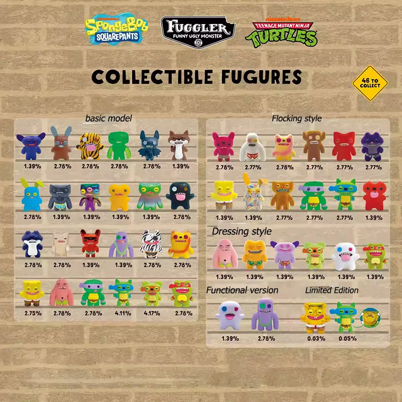 Original ﻿ Fuggler chaveiro caixa cega 2 dentes feios monstro adolescente mutante ninja tartarugas bob esponja figura chaveiro caixa mistério presente