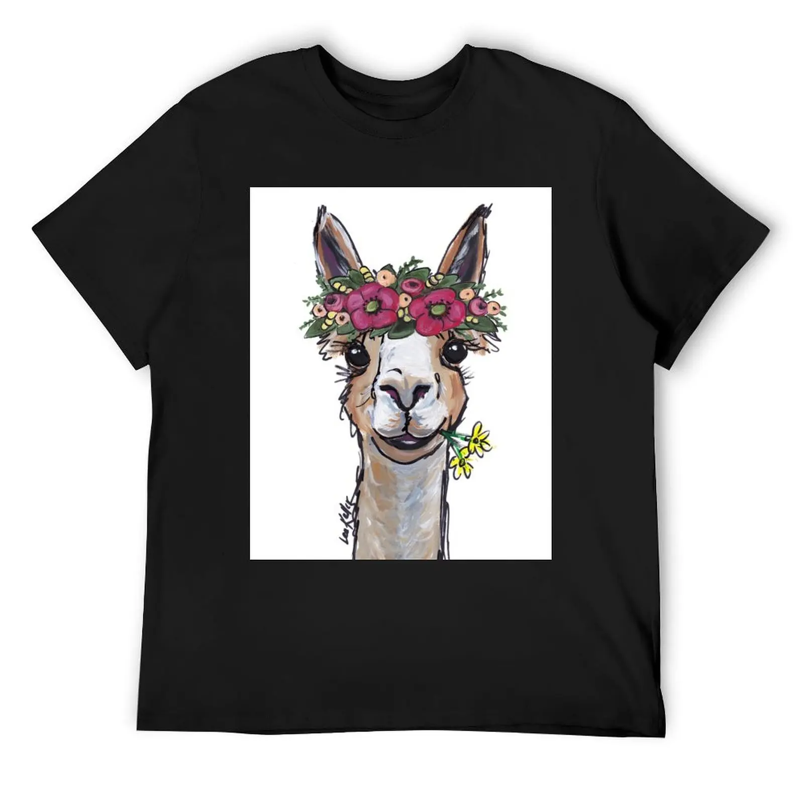 

Alpaca Art, Cute Alpaca Art with flower crown T-Shirt man t shirt sports fans quick-drying graphics t shirts for men cotton