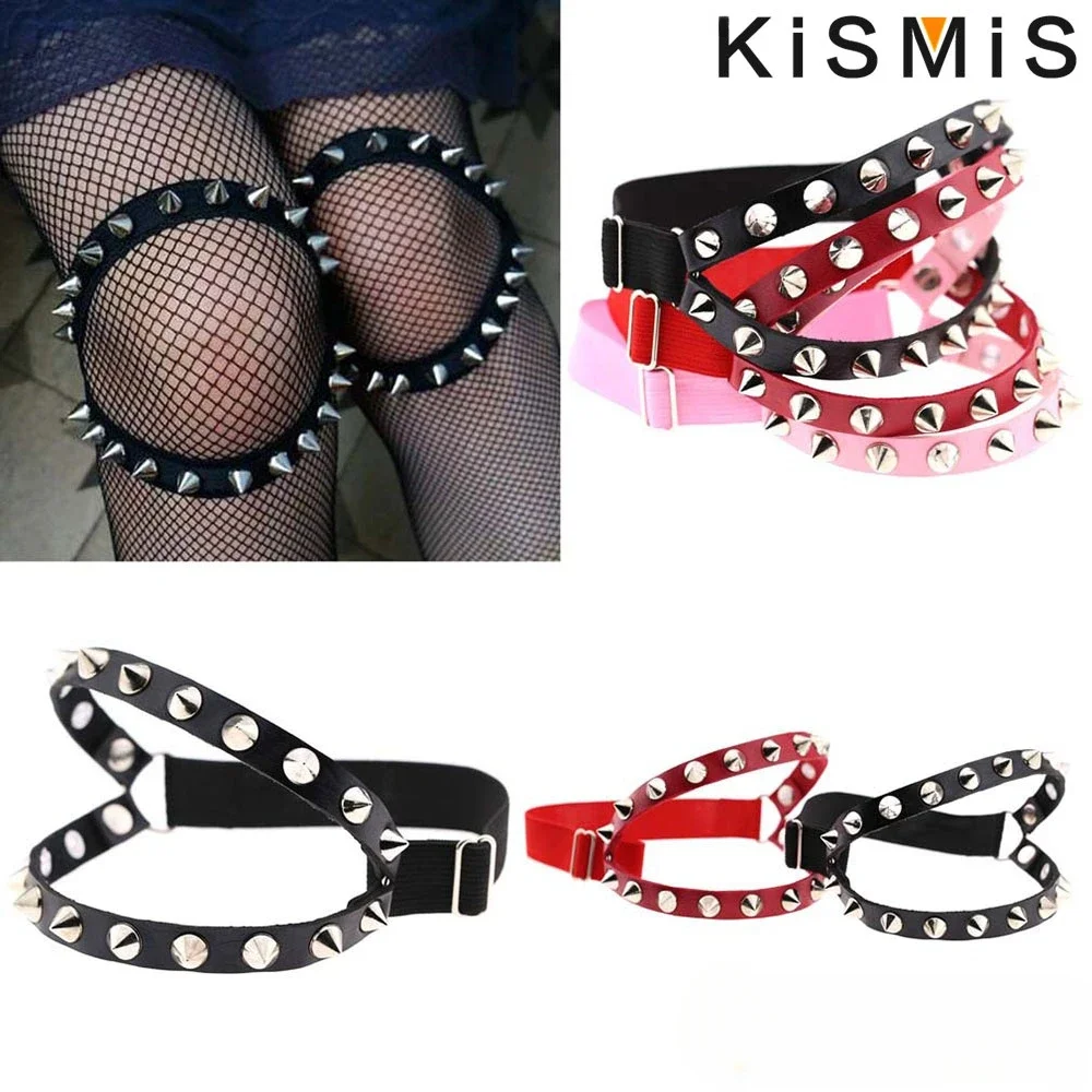 Kisis-cinto de liga de couro, rebite dupla fileira, punk, hip hop, sexy, decorativo, anel de coxa, cadeia do corpo, 1pc