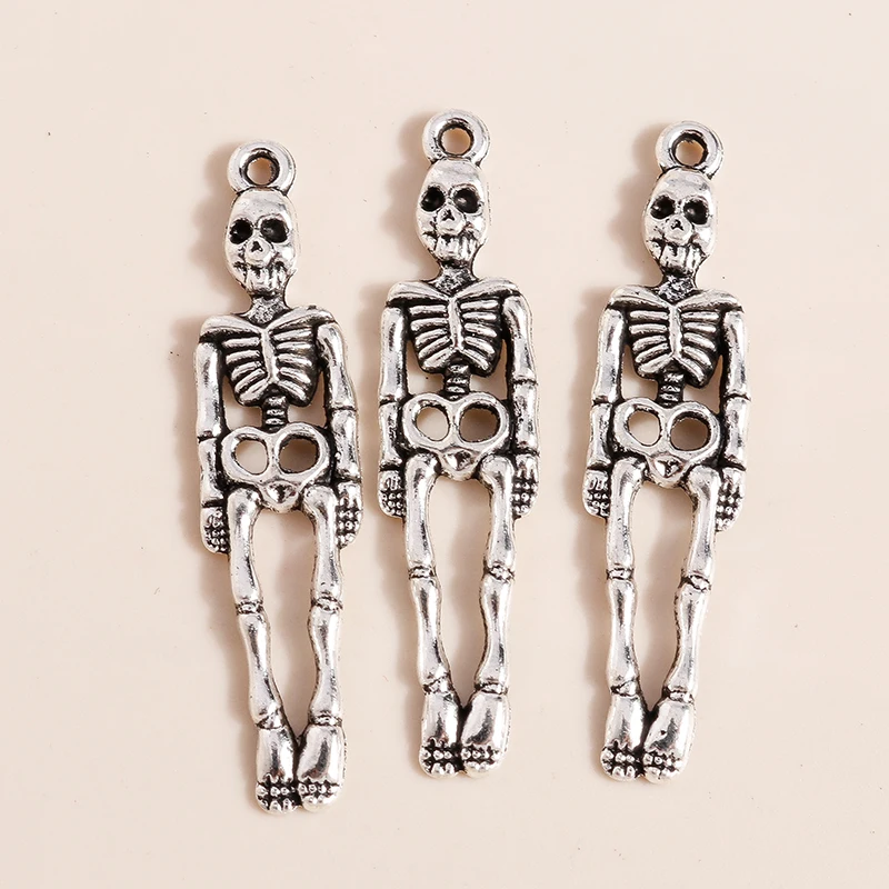 20 Stück 9x39mm Niedliche Halloween-Skelett-Anhänger aus Legierung für Schmuckherstellung DIY Halsketten Ohrringe Armbänder Zubehör – Detail 3