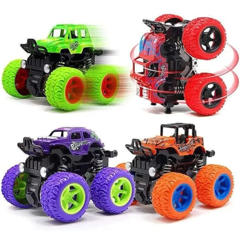 Camiones monstruos alimentados por fricción para niños, vehículos de empuje y go, vehículo de inercia de juguete, vehículo acrobático en carretera, ideal para regalo de cumpleaños
