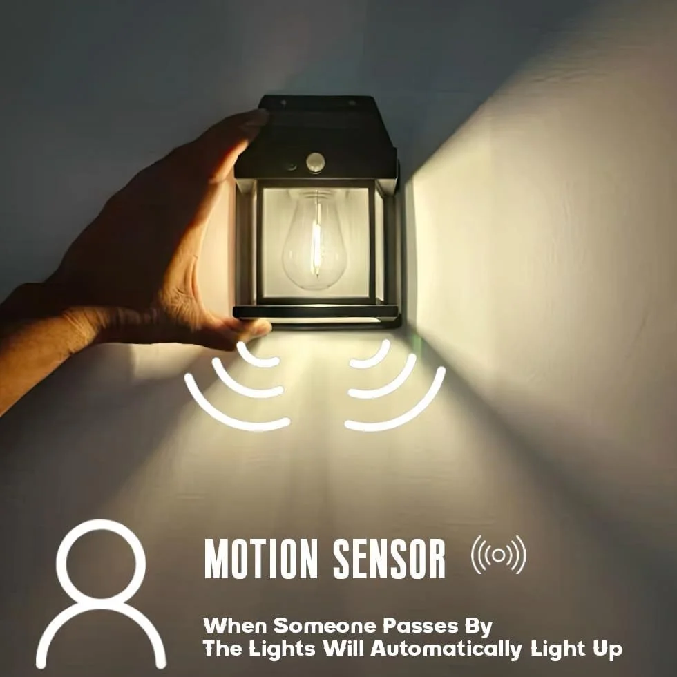Outdoor Solar Tungsten Wall Light with Motion Sensor IP65 Waterproof LED Safety Light for Patio Outdoor Deck Porch Barn Balcony