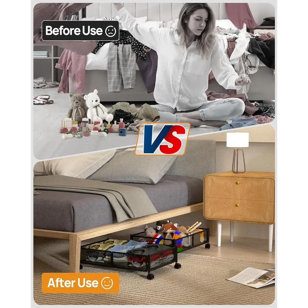 4-pak czarnych pojemników do przechowywania pod łóżkiem o pojemności 60 litrów na ubrania, buty i koce do sypialni