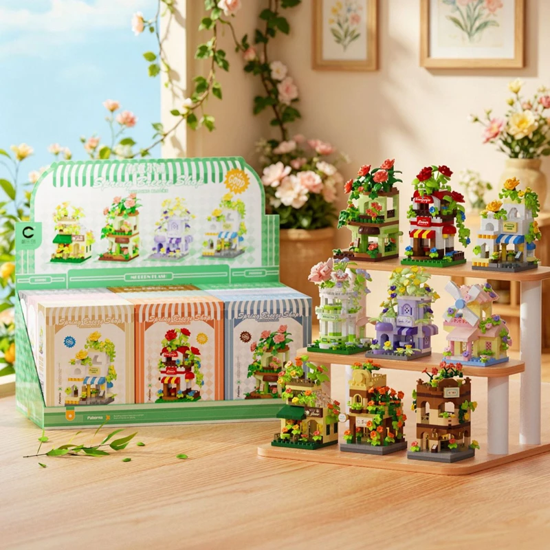 Chunyi Shop Micro Particle Assembled Building Blocks Toy Ornaments Rose Garden Restaurant, Milk Tea Shop, Burger Shop Model