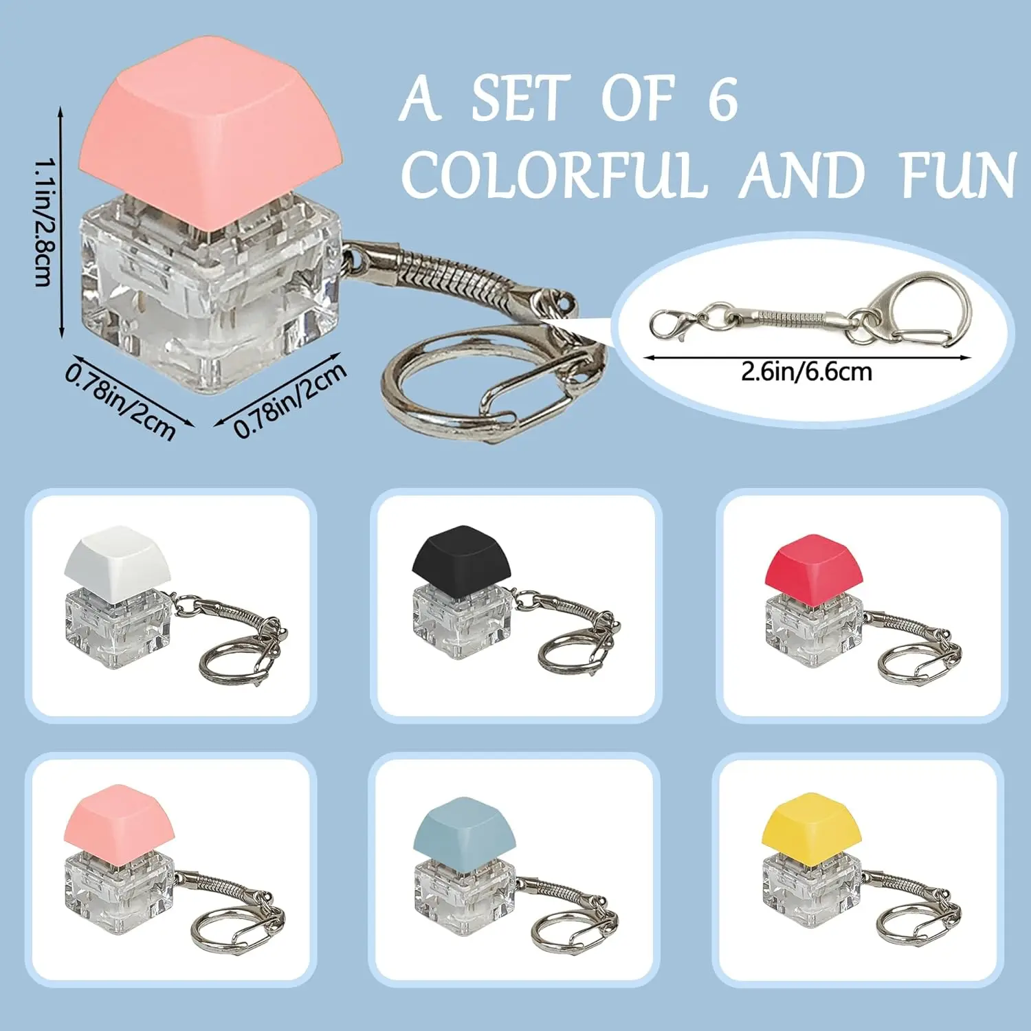 2/6개 기계식 키보드 피젯 버튼 키체인 손가락 장난감 스트레스 해소 성인 선물 키 스위치 샤프트 테스터