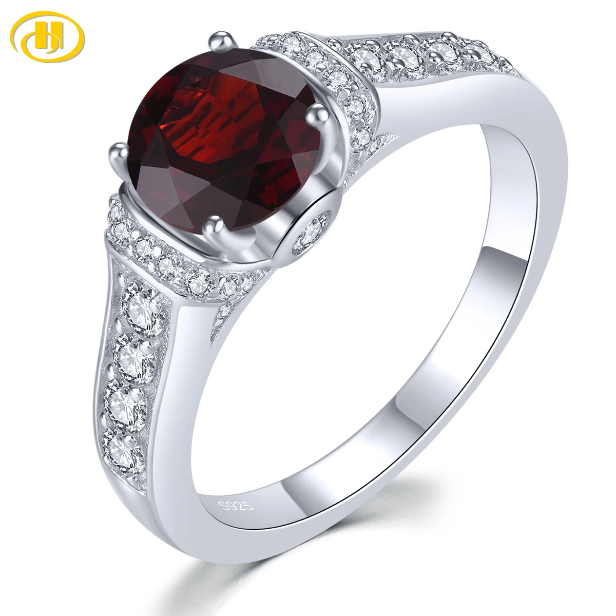 Natural Red Garnet Sterling Silver S925 Rings 1.5 Carats Professional Round Faced Cutting Gemstone Women Classic Fine Jewelrys