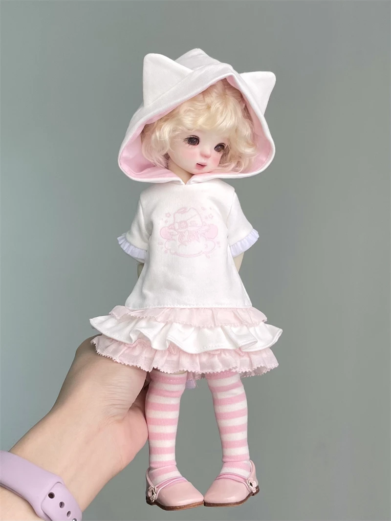 Roupas de boneca bjd adequadas para tamanho 1/6, conjunto de roupas de moletom de gato fofo, acessórios de boneca (1 pontos)