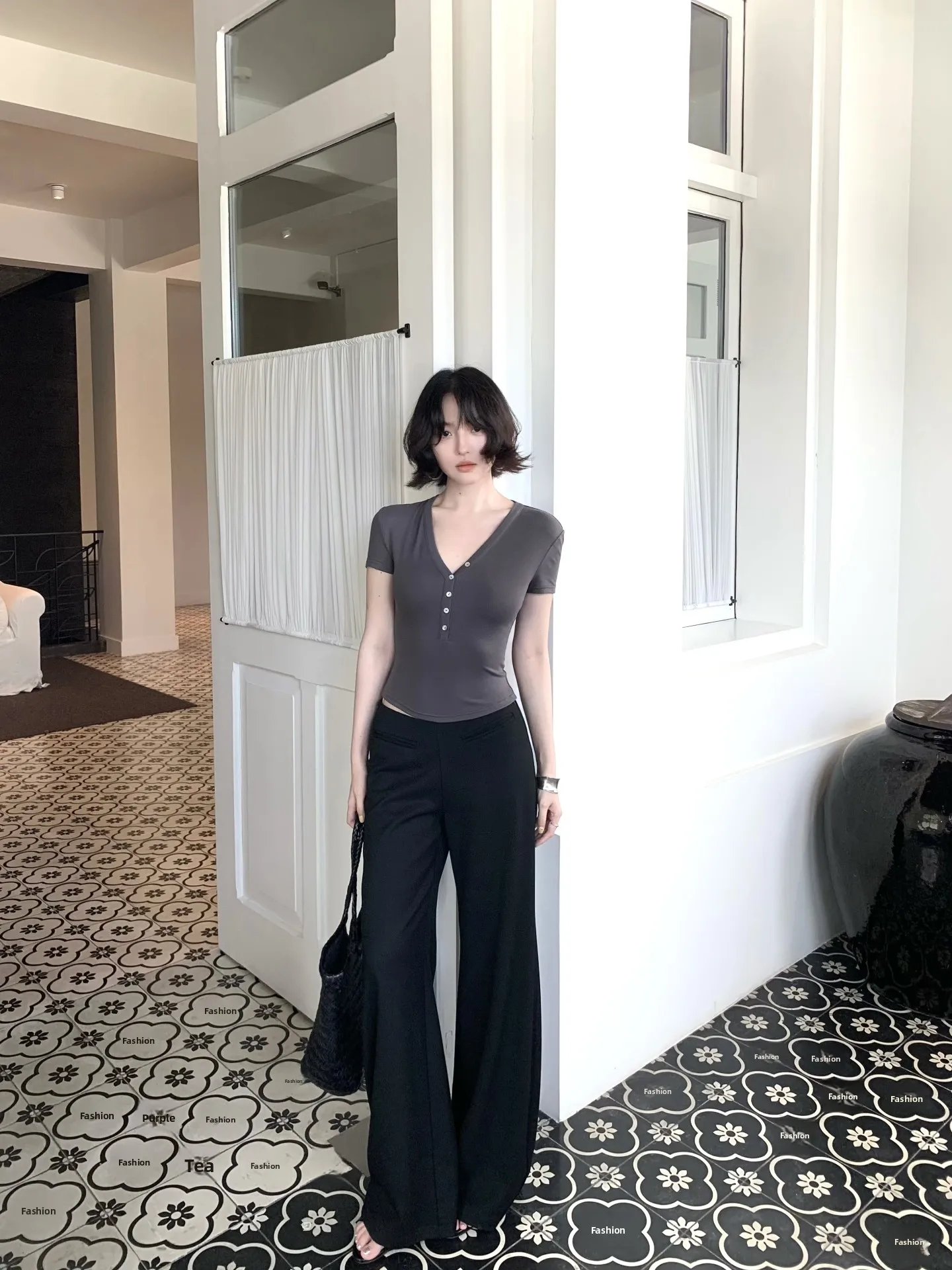 

Retro High Waist Straight Leg Casual Suit Pants 2025 New Sle Evening Brown Ele Tone Women's Faion Polyester Fiber