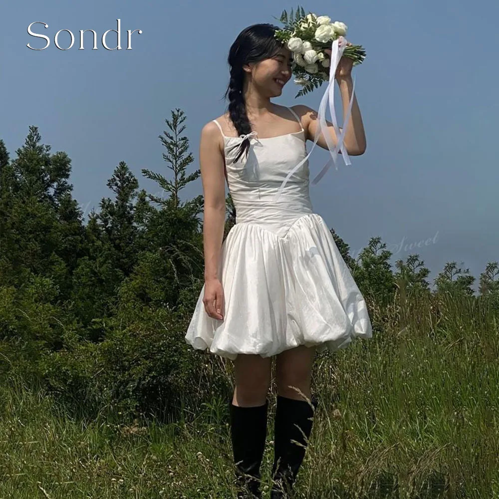 

Sondr Customized Korean Mini Wedding Photo Shoot Gown Spaghetti Straps Korean Short Party Dresses Simple Bridal Prom Gown
