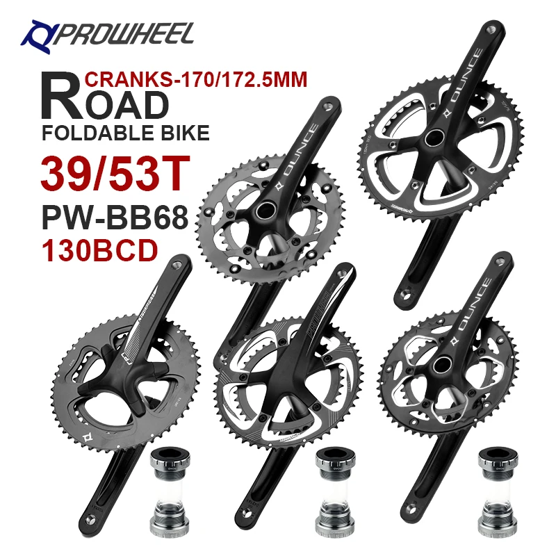 

PROWHEEL Road Bike Crankset 170/172.5mm 34-50T/39-53T Chainring and Bearing BB BB68 68MM Folding Bike Crank Road Bike Crankset