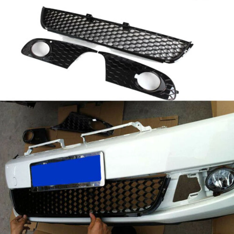 Front Bumper Grille Mesh Grill Fog Light Cover Three-piece Suit for VW Golf 6 MK6 Non-GTI 2009 2010 2011 2012 2013