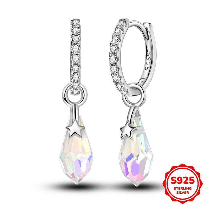 

100% 925 Sterling Silver Earrings Women Sparkling Crystal Stone Hoop Earring For Anniversary Wedding Jewelry Gift