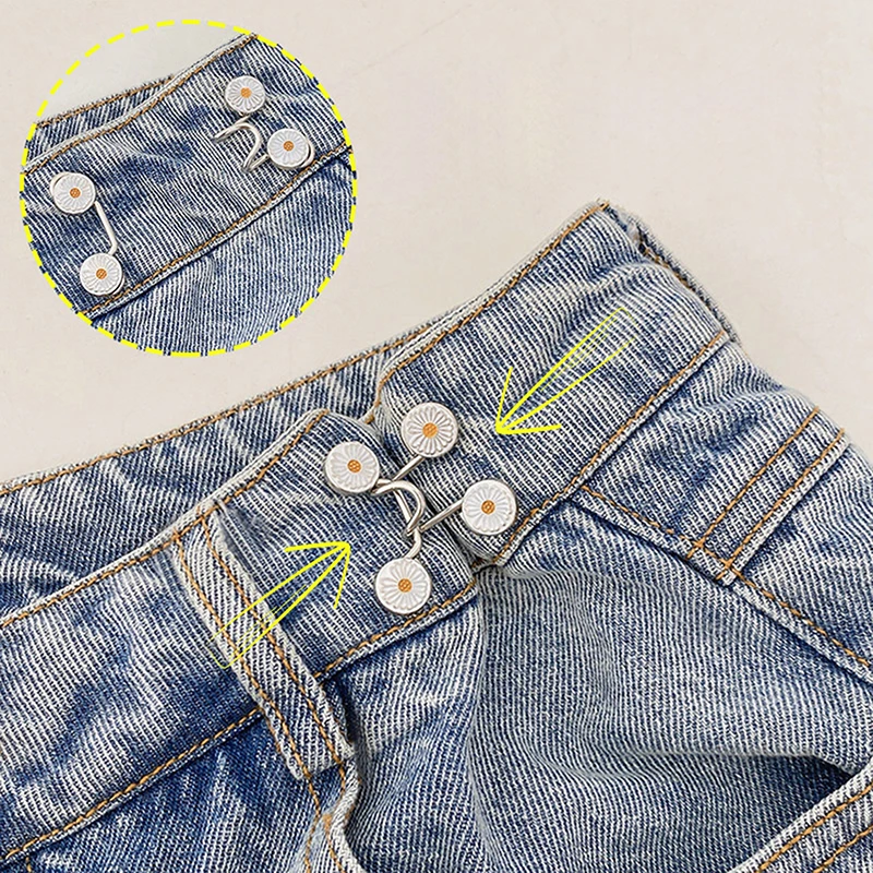 Daisy Flowers Alloy Pants Tighten Waist Brooches Buckle Pins Waist Clip Adjustable Snap Detachable Button For Pants Jeans