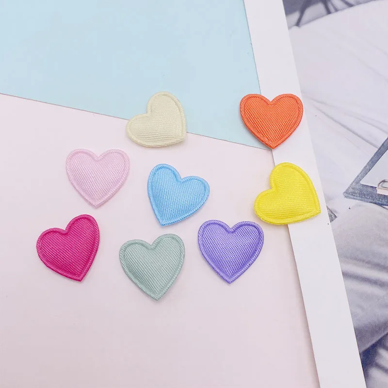 200Pcs 1.6CM Small Fabric Heart Padded Appliques For DIY Children Hair Clip And Garment Accessories Patch