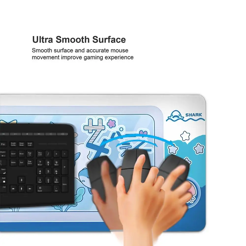Niedliches Hai-Party-Mauspad, groß, rutschfeste Gummiunterseite, Schreibtischunterlage für Tastatur, Gaming, Heimbüro, Arbeitszubehör