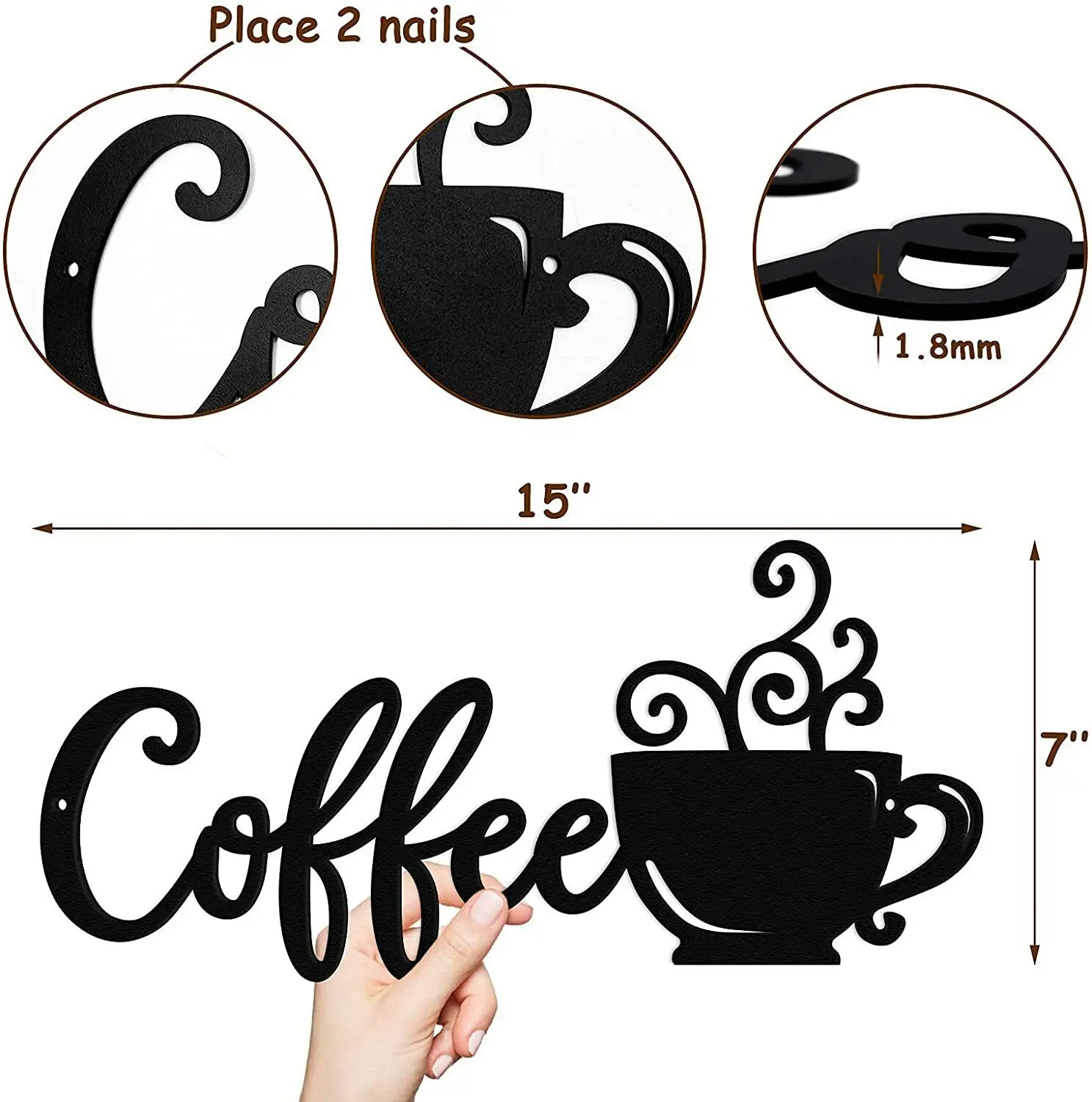 Coffee Bar Decor,Coffee Metal Wall Decor con tazza da caffè Wall Art Coffee Bar Sign