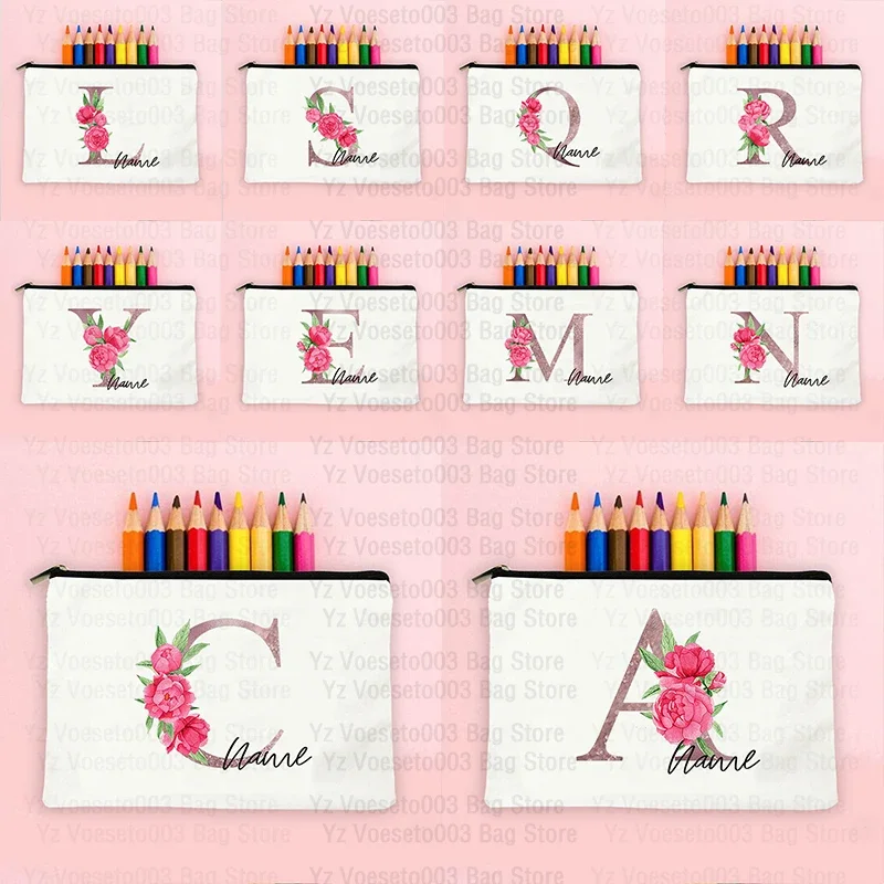 

Pink Letter Custom Name Makeup Lipstick Toiletry Bag for Women Cosmetic Organizer Sanitary Pad Pouch Aesthetic Organizing Bags