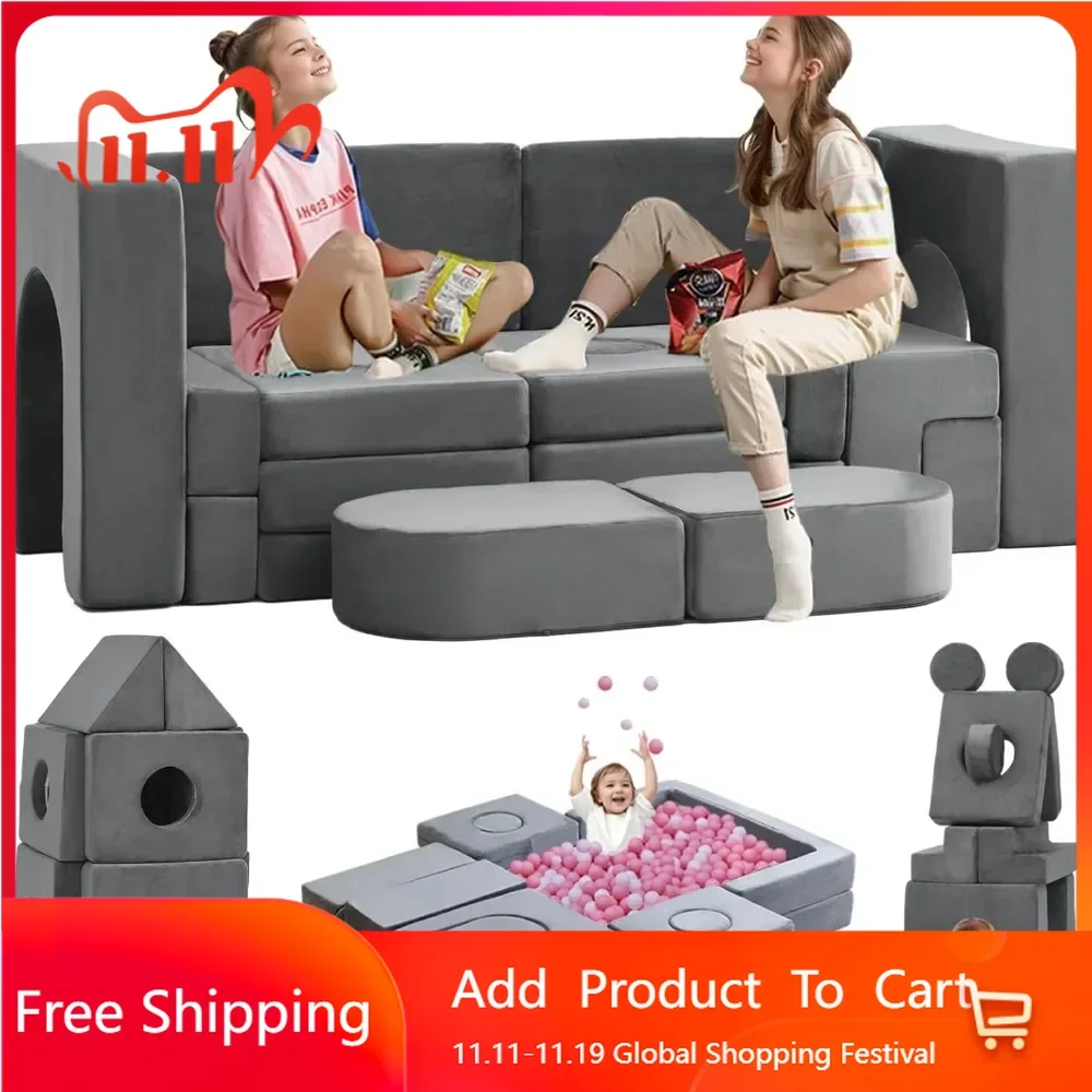 Children's Sofas, 22Pcs Modular Kids Play Couch, Floor Sofa for Children, 1000+DIY Creativing Playroom Furniture for Toddlers