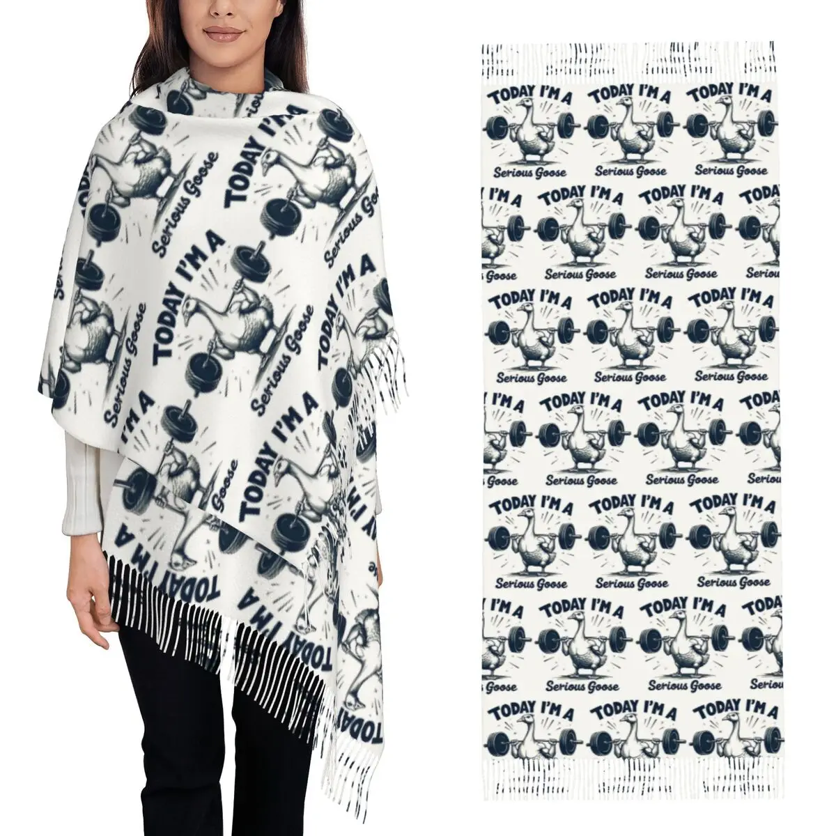 Today I'm A Serious Goose Lifting Weights Gym Scarf Tassel Scarves for Women Soft Warm Shawls and Wraps Large Shawl Wrap