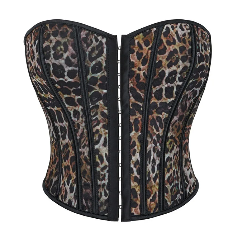 

Women Fashion Leopard Overbust Corset Crop Top Cami Lace Up Plastic Boned Bustiers Body Shaper Short Torso Sexy Kорсет