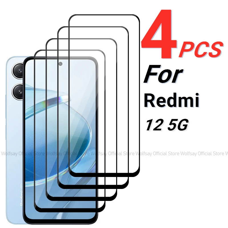 2/4PCS Tempered Glass For Xiaomi Redmi 12 5G Screen Protector Xiaomi Redmi 12 5G Full Glue Cover Phone Film Xiaomi Redmi 12 5G