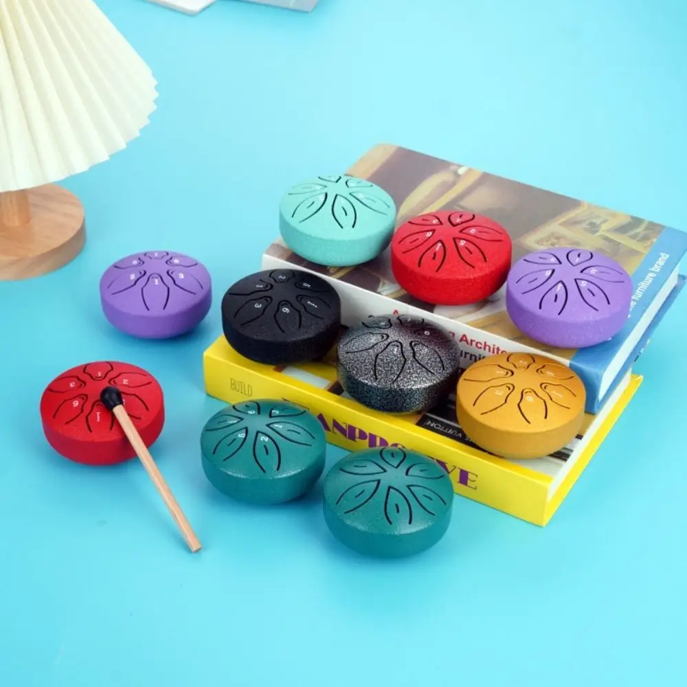 6-Tone Steel Tongue Drum Set Multicolour Hollow Mini Hand Pan Drums with Drumsticks Portable Meditation Drum Yoga