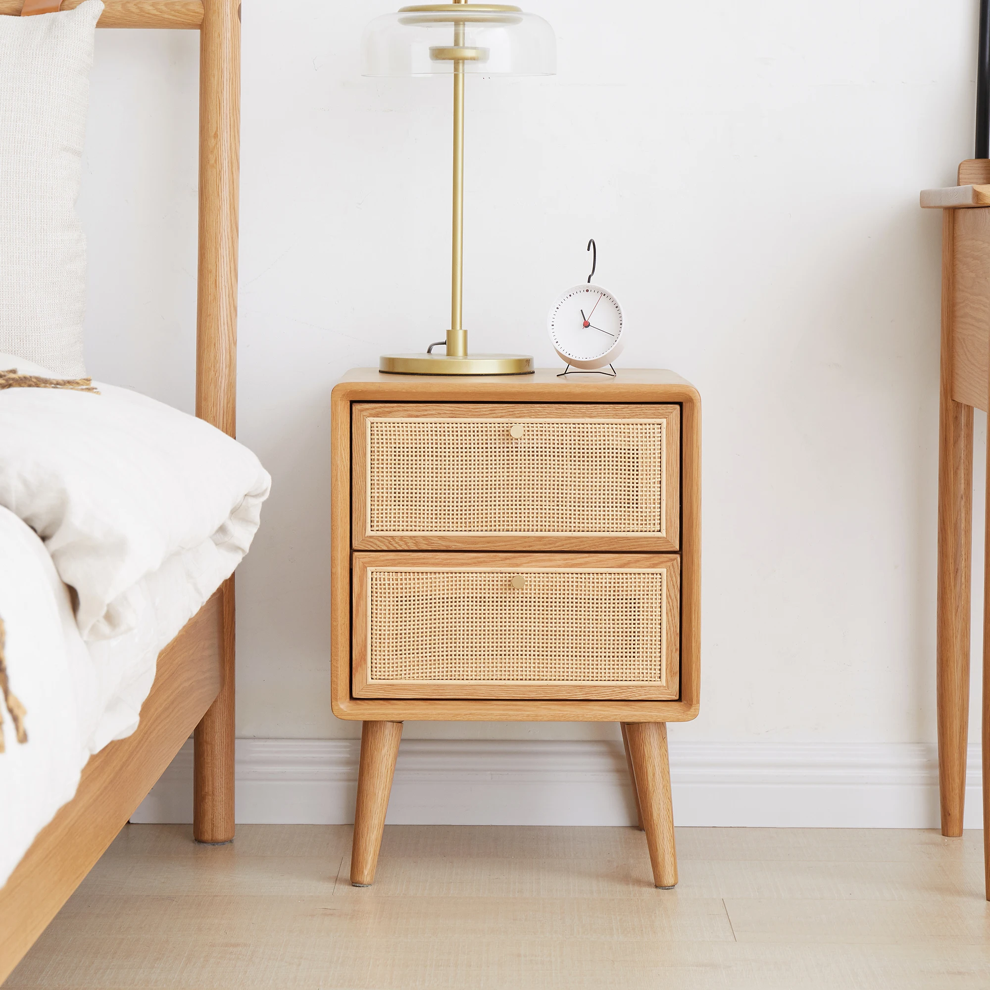 Solid Wood Modern Simple Nightstand with 2 Drawers for Bedroom Apartment Hotel Use