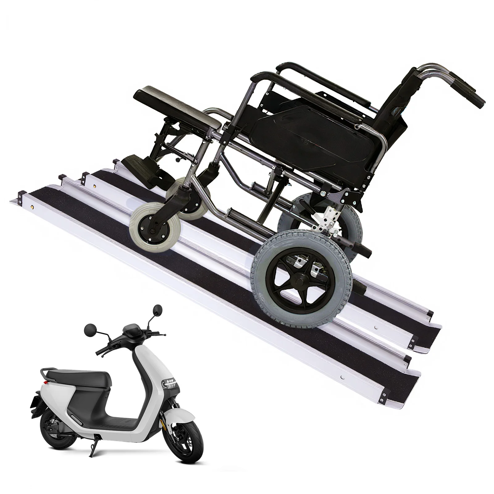 8 Feet Adjustable Threshold Wheelchair Ramp Portable Door Threshold Wheelchair Ramps Non-Slip 661 LBS Capacity for Home Doorways