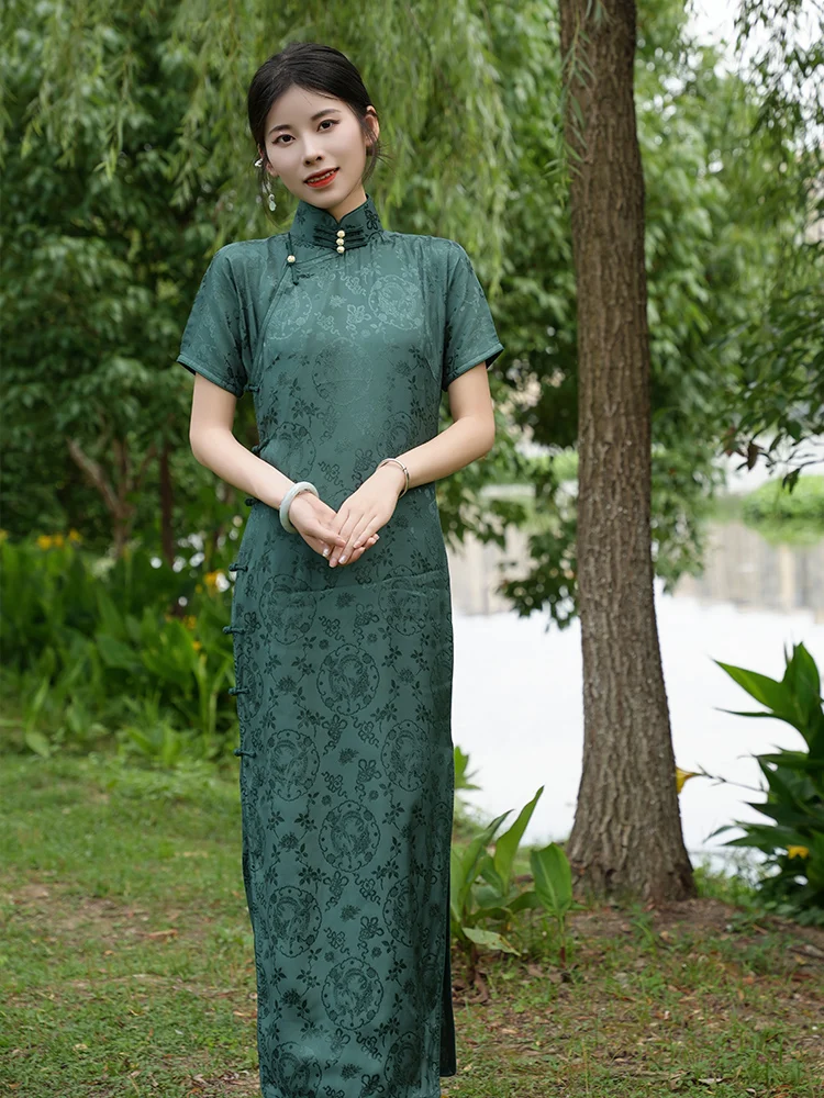 

Chuifeng Linglong Silk Original Luy Pattern Ele Qipao ort Sve Chinese Sle Slimming een Simple Design Daily Wear