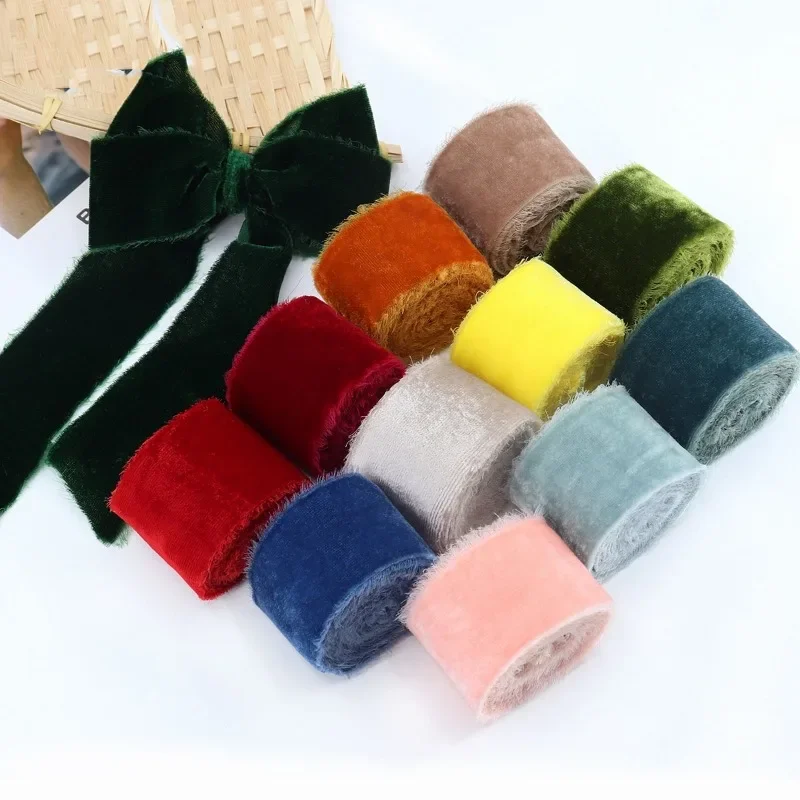 38mmx1 Meter Velvet Ribbon Frayed Edge Ins Fabric Trim 38mm Wedding Invitations Bouquet Gift Wrapping Decoration Flatlay