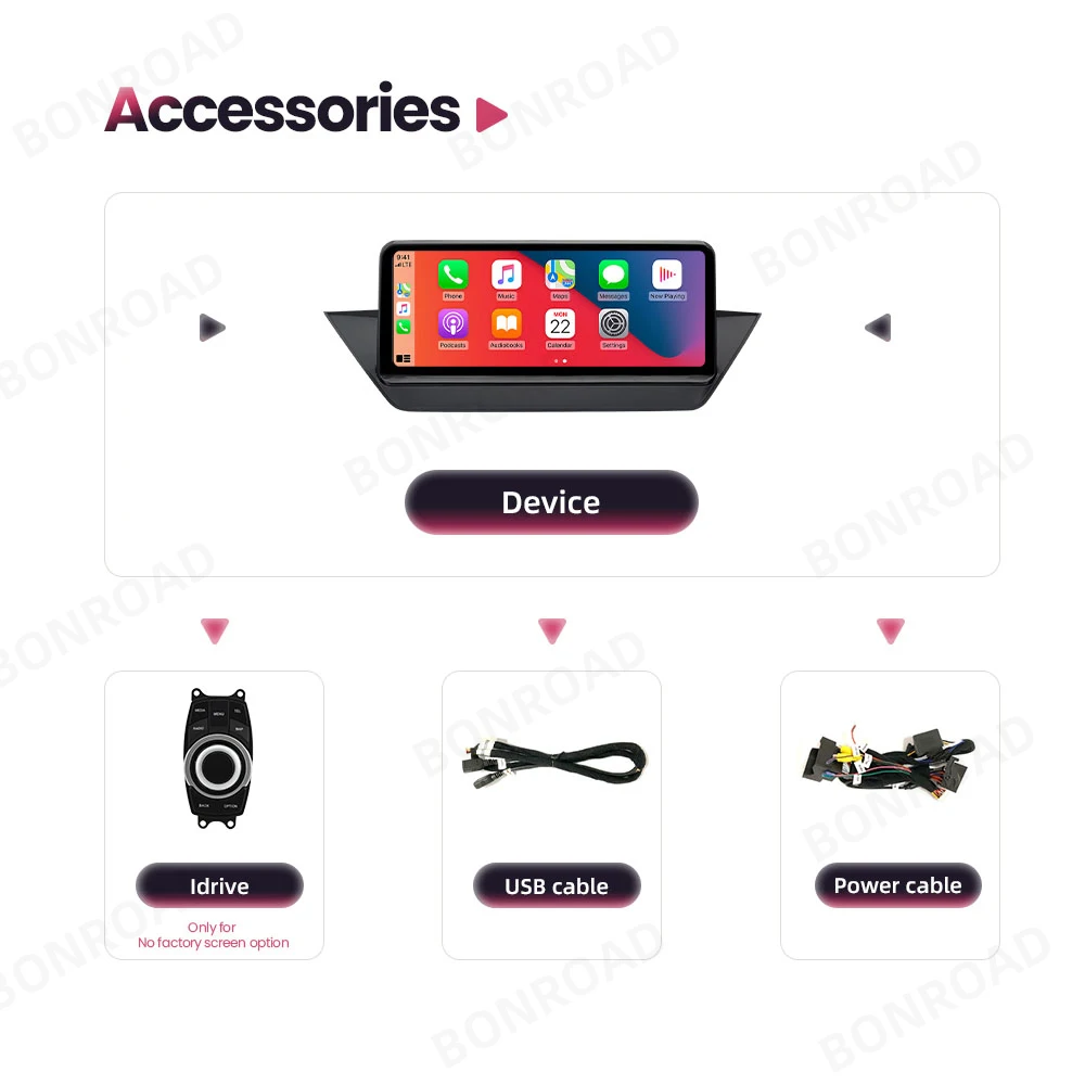Reproductor Multimedia inalámbrico BONROAD CarPlay Android para coche, Radio para coche para BMW X1 E84, pantalla táctil inteligente con navegación GPS Bluetooth