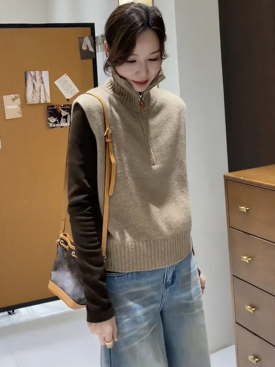 

Женский вязаный шерстяной жилет mat Sle с высоким воротником, утепленный, теплый, облегающий, для многослойных образов, зимняя модная верхняя одежда