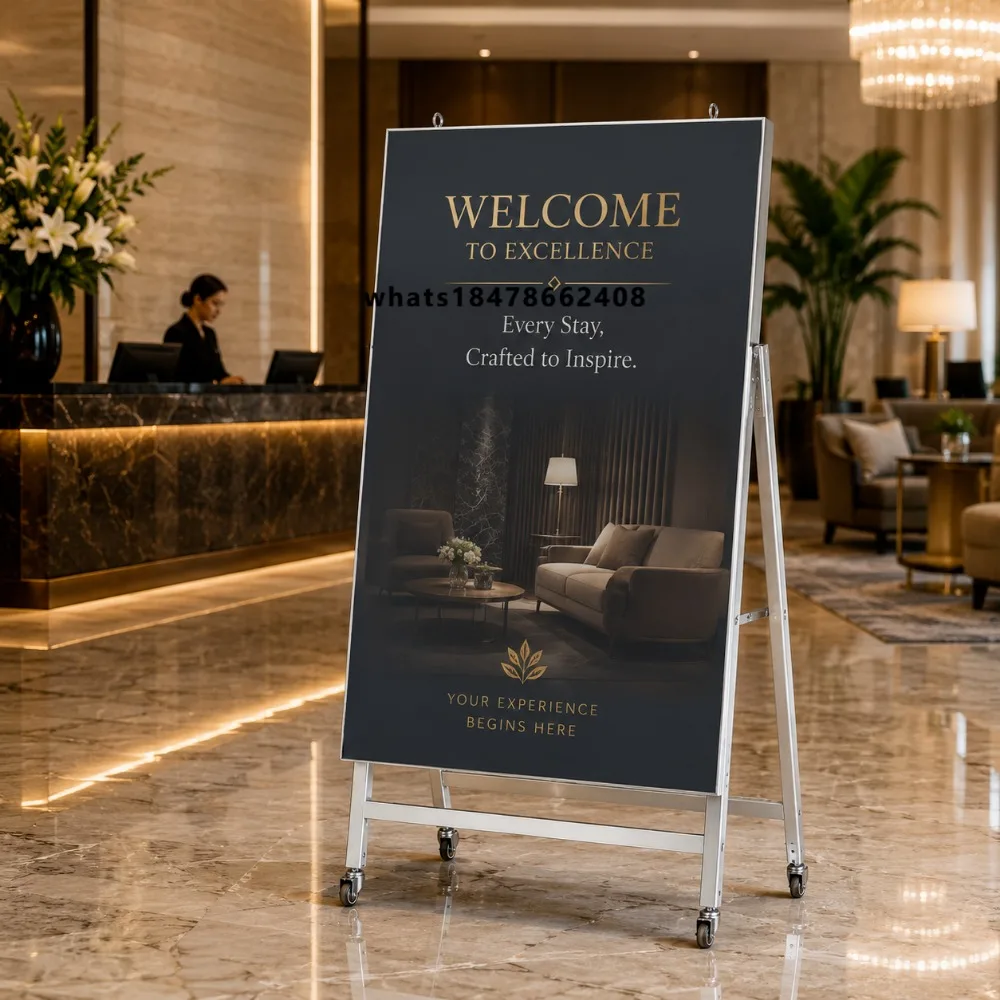 Indoor LED Poster Digital A-Frame Poster Movable Media Player Portable Digital Signage with Wheels for Store Commercial Use