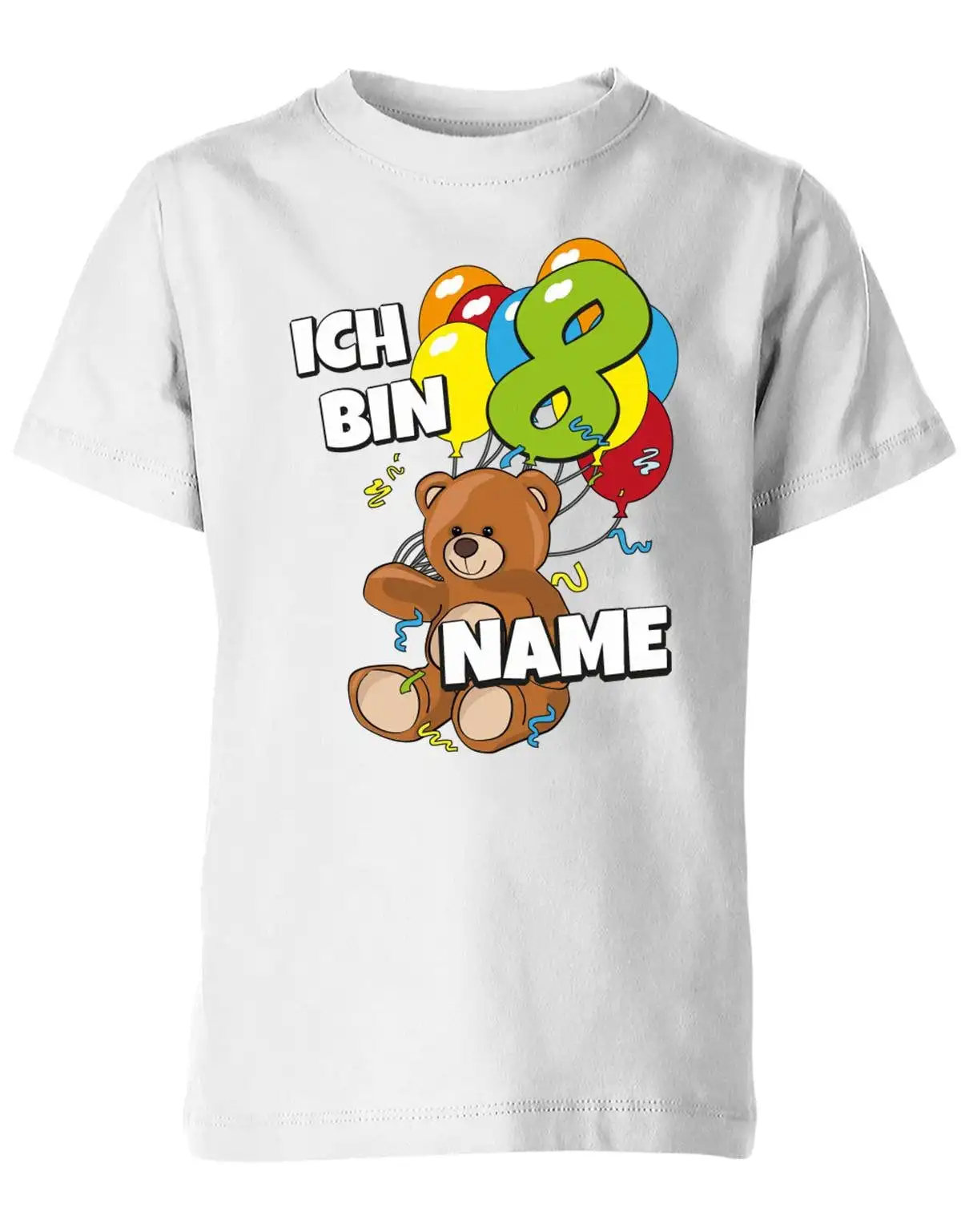 T Shirt 8 Geburtstag Ich Bin Teddybär Mit Luftballons Und Name