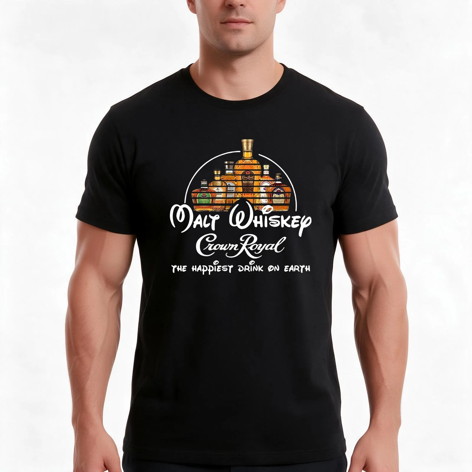 W-I-N-E Malt Whiskey Crown Royal The Happiest T-Shirt, Summer Casual Cotton Tee, Oversized Streetwear Tops, Unisex Men Women