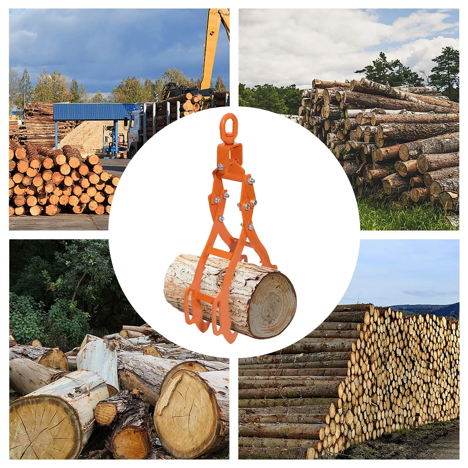 3000LBS Heavy-Duty Log Lifting Tongs - Quadruple-Claw Steel Timber Grabber for Wood Handling & Forestry