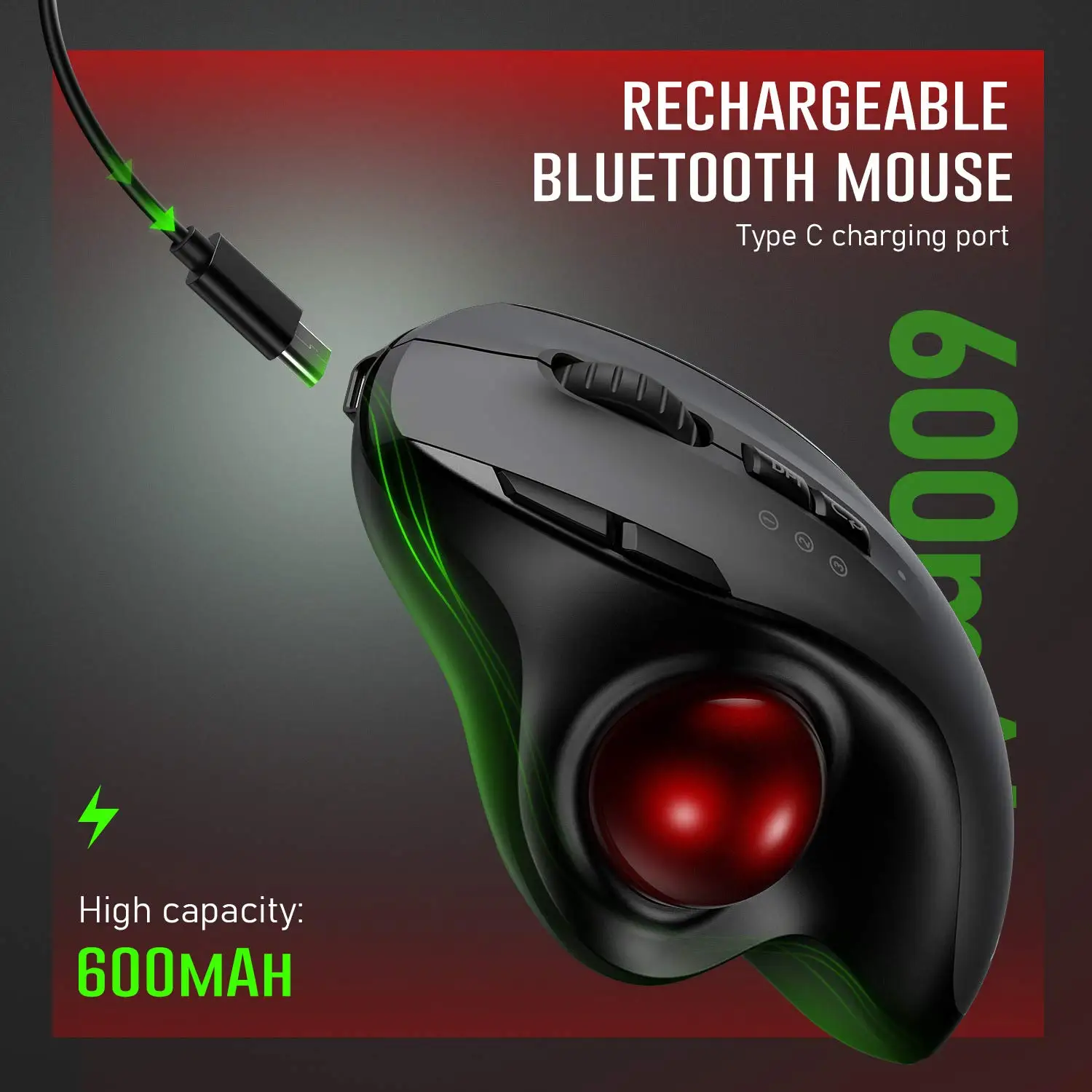 Trackball Wireless Mouse Rechargeable Tri-Model BT 2.4G USB Mouse 3 Adjustable DPI Ergonomic Mice for PC Laptop Android Windows