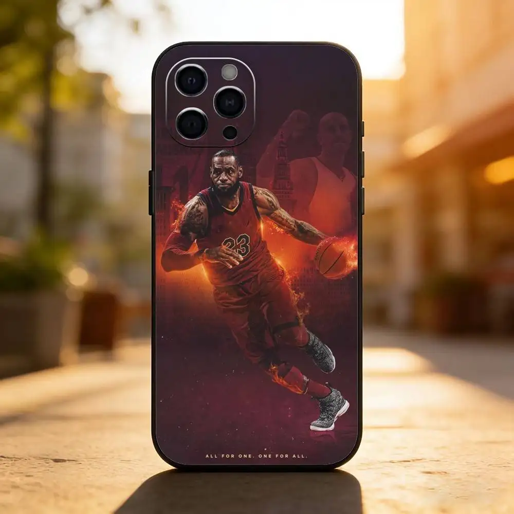 حافظة هاتف كرة السلة L-Lebron James 23 لهواتف iPhone 17,16,15,14,13,12,11 Plus, Pro,Max,XS غطاء ناعم من السيليكون الأسود