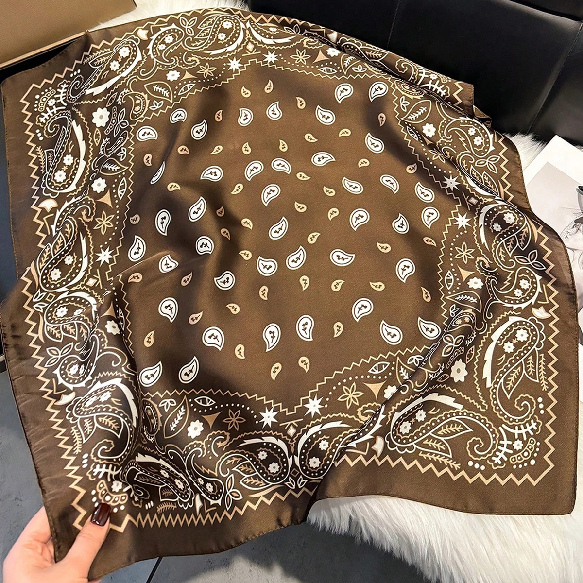 Modische Paisley-Druck Seiden-Haarbänder Schal Damen 2026 Neu Elegantes Bandana Halstuch Kopfbänder Foulard Damenschals – Detail 7