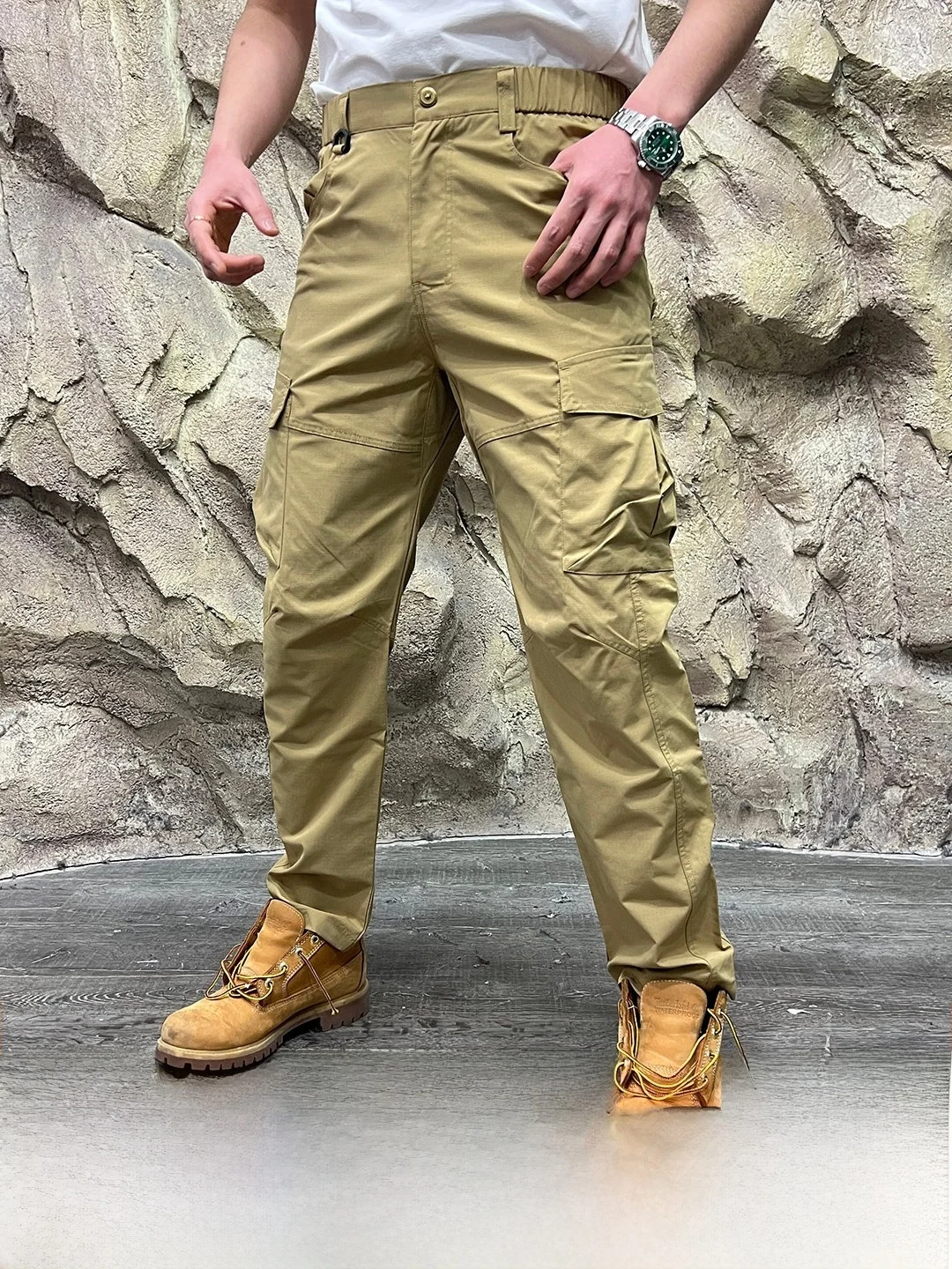 Water-Resistant Tactical Casual Pants for Men Outdoor Hiking Multi-Pocket Windproof Spring Summer Loose Fit Straight Leg Pants