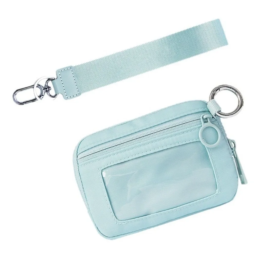 Portable Zipper Closure Wrist Bag Multi Pockets Nylon Card Case Purse Small Size Clear Window Keychain Coin Purse