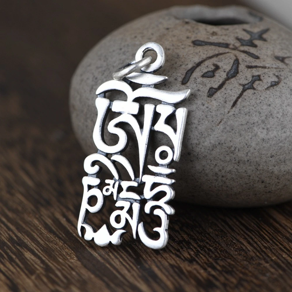 

999 Silver Tibetan Six Words Pendant Pure Silver Buddhist OM Mani Padme Hum Pendant Tibetan Good Luck Pendant