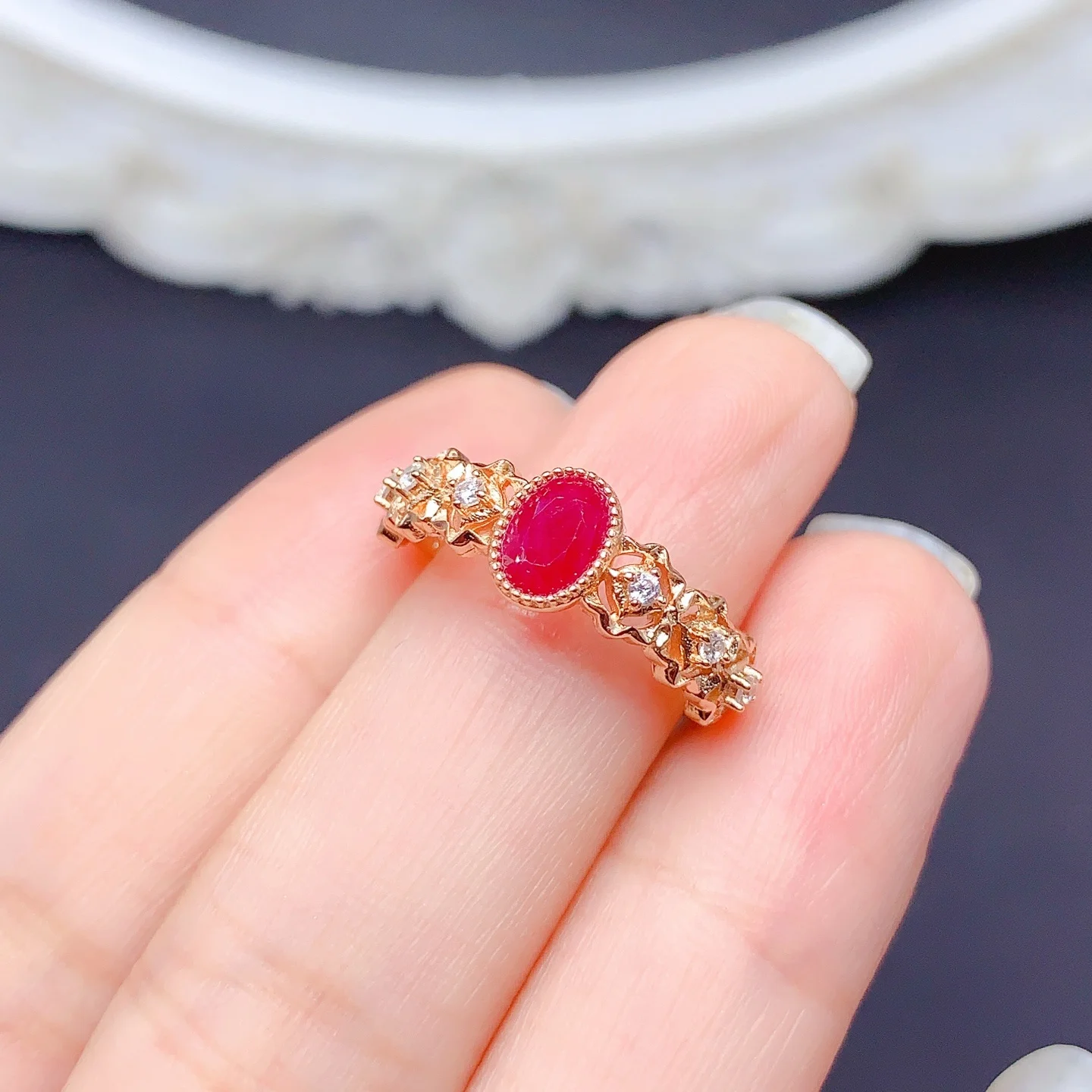 

New 925 Sterling Silver Ruby Ring, Oval 4x6mm, Versatile Fashion Lightweight Luxury Women's Trendy All-rounder Style